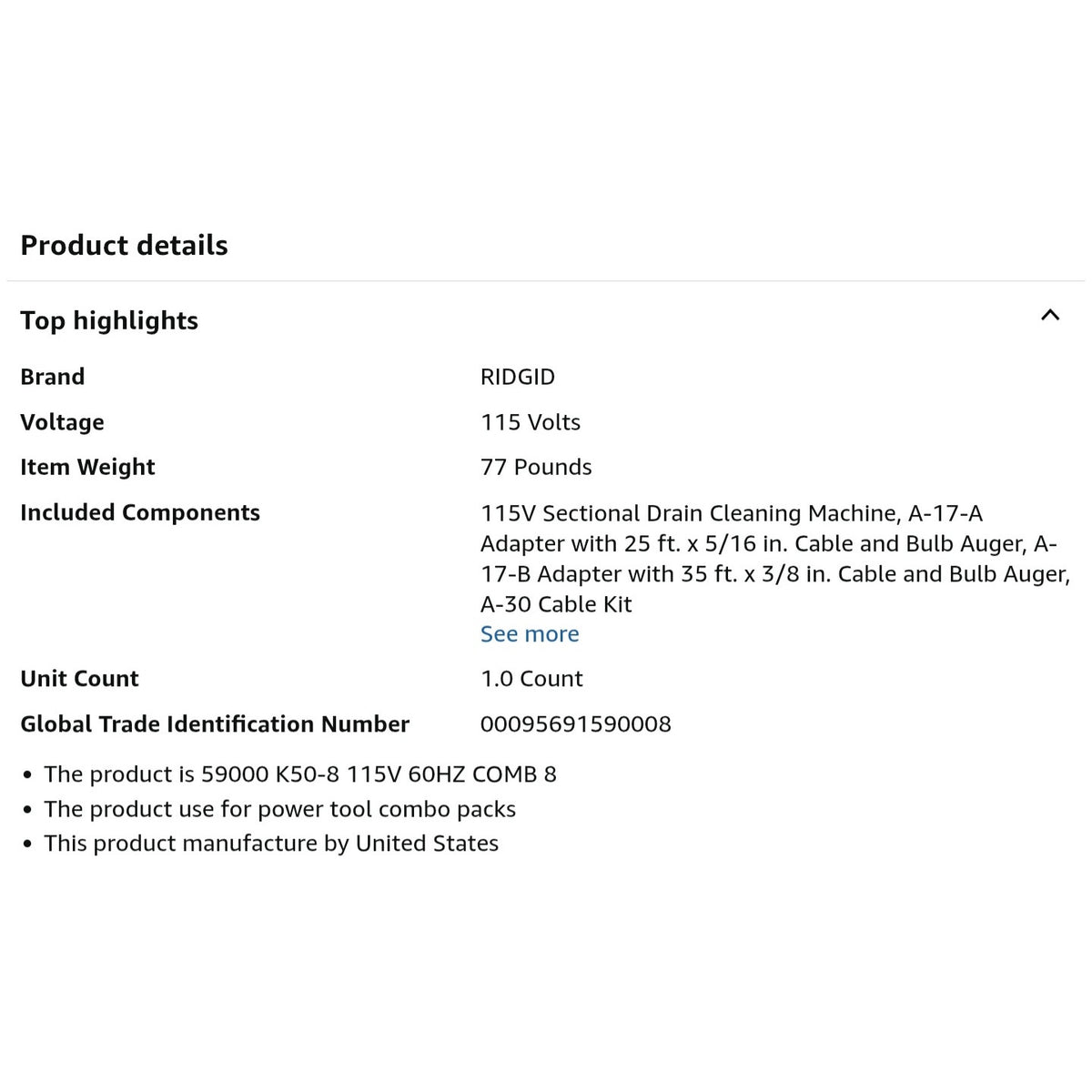 RIDGID 59000 K-50-8 Sectional Machine