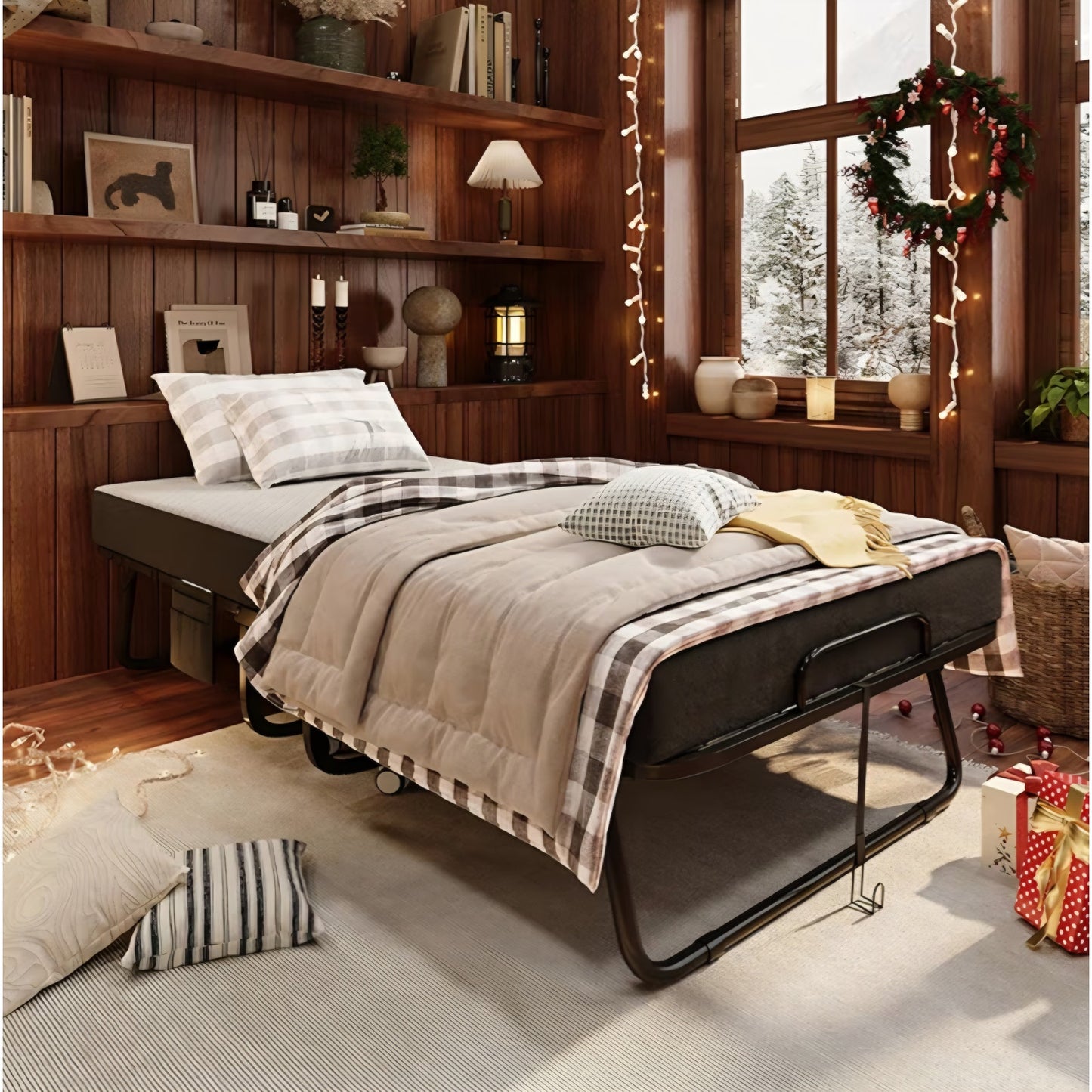 Folding Bed with Mattress, Portable Rollaway Bed for Adults - Foldable Cot Size Bed Frame with 5"