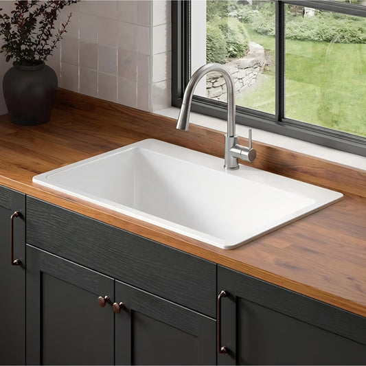 Sink Sinkology Jackson Crisp White Fireclay 33" Single Bowl Drop-In Kitchen Sink with 1 Hole