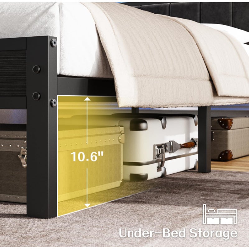 OLEVS Queen Size Bed Frame with LED Lights & Charging Station