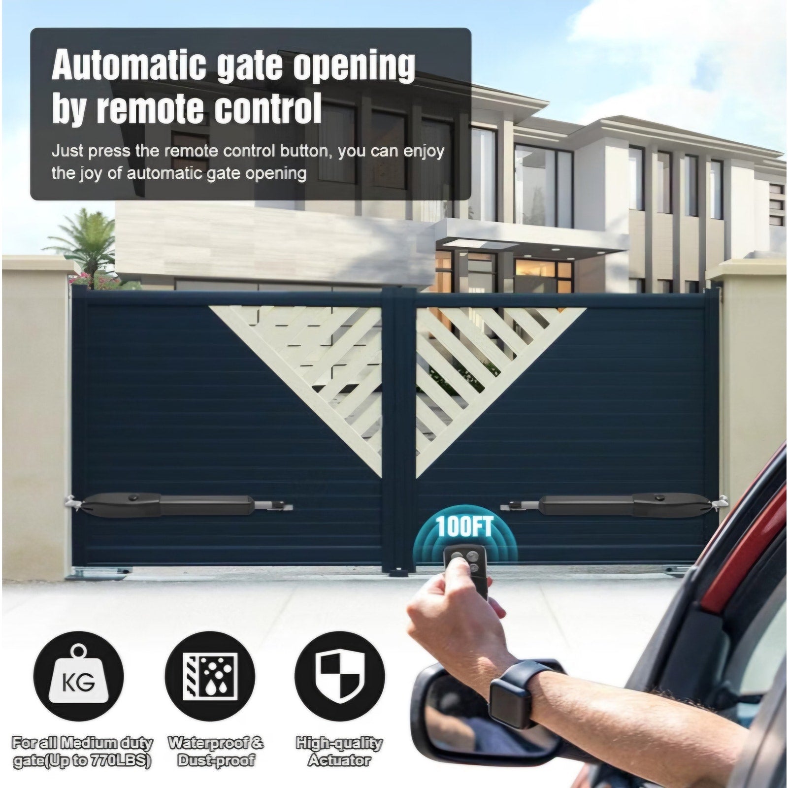 Automatic Gate Opener with Remote Complete Kit for Swing Gate Up to 770lb 16FT per Arm