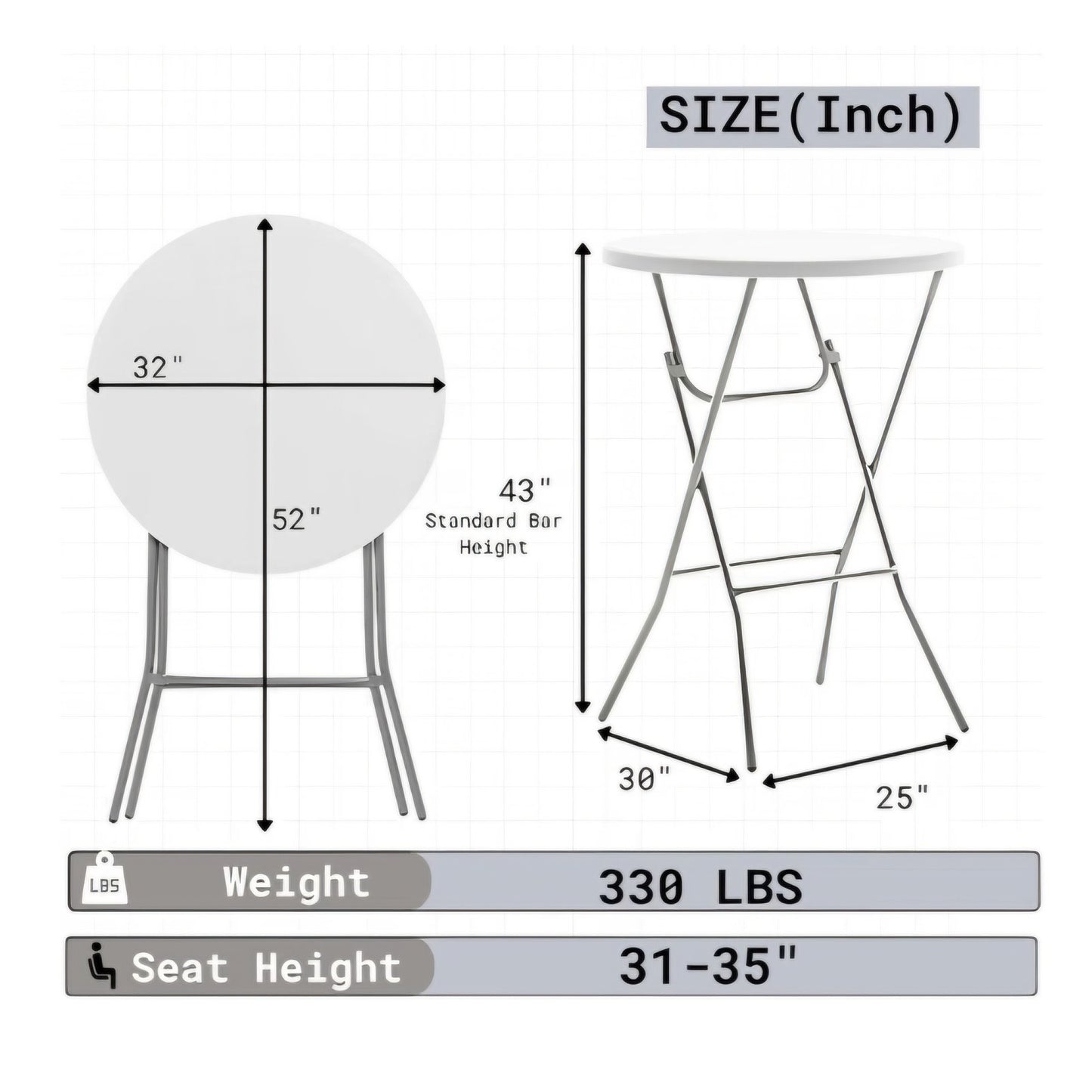 32" Round 43" Bar Height White Granite Plastic Folding Table Portable Commercial Table Banquet