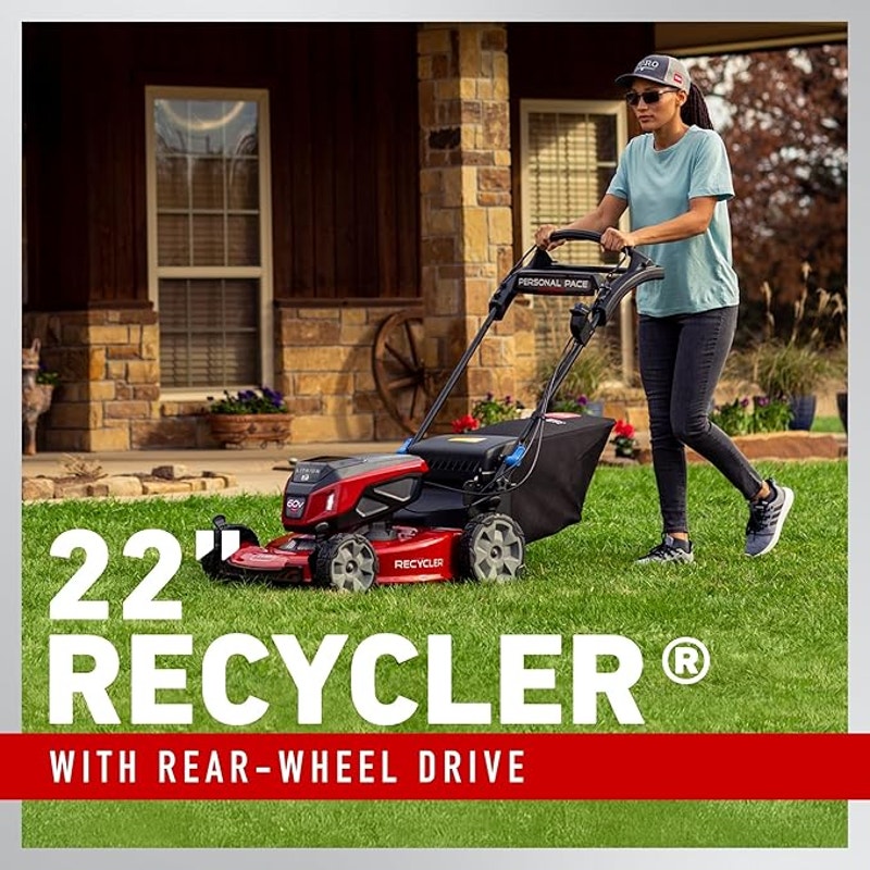 Toro 60V MAX* 22 in. Recycler® w/Personal Pace® Lawn Mower - Battery/Charger Not Included, Black/Red