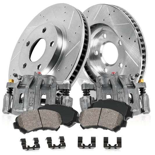 BRAKE PARTS Front Replacement Calipers and Drilled Slotted 1998 - 2002 Chevy Prizm Toyota Corolla