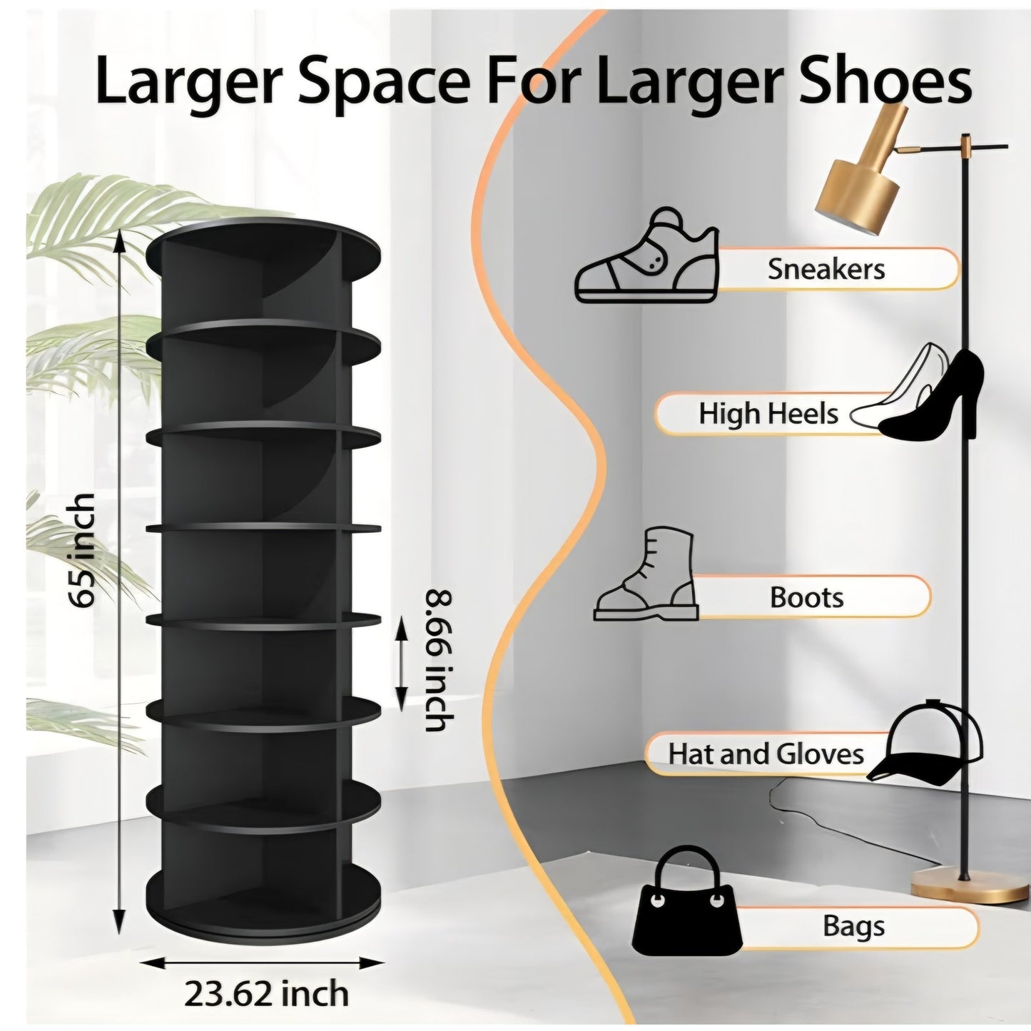 Rotating Shoe Rack, 7-Tier Spinning Shoe Rack, Free Standing Rotating Shoe Rack Tower 360°
