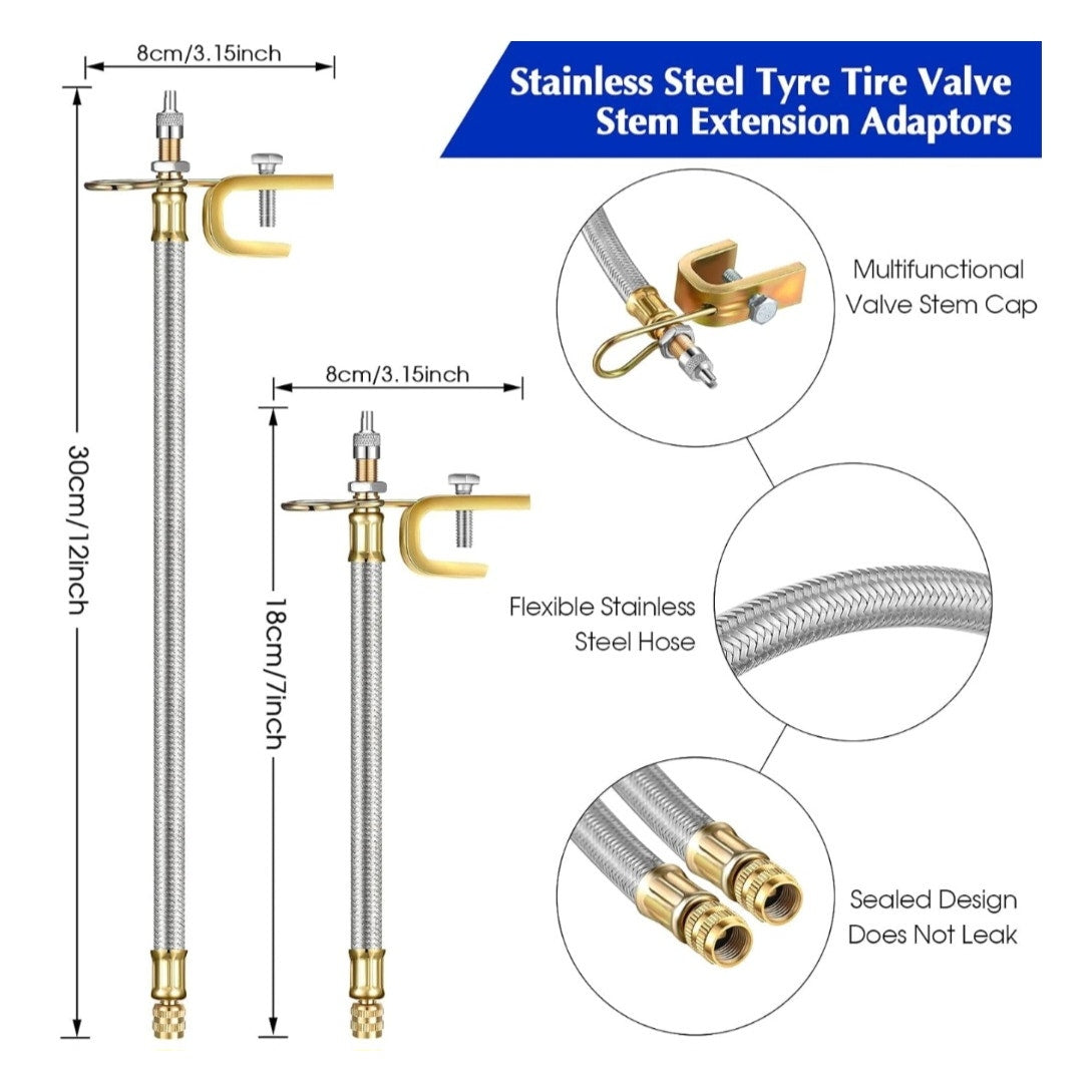 Hotop 4 Pieces Valve Stem Extension Stainless Steel Braided Extenders, 6 Pieces