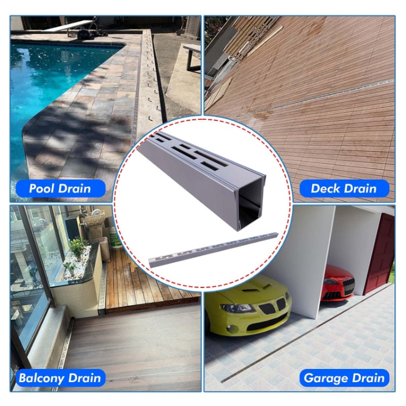 Pool Deck Drain Channel 1-1/4" W 12 Pcs,Pool Drain,Silver Channel Drain Linear Trench Drain