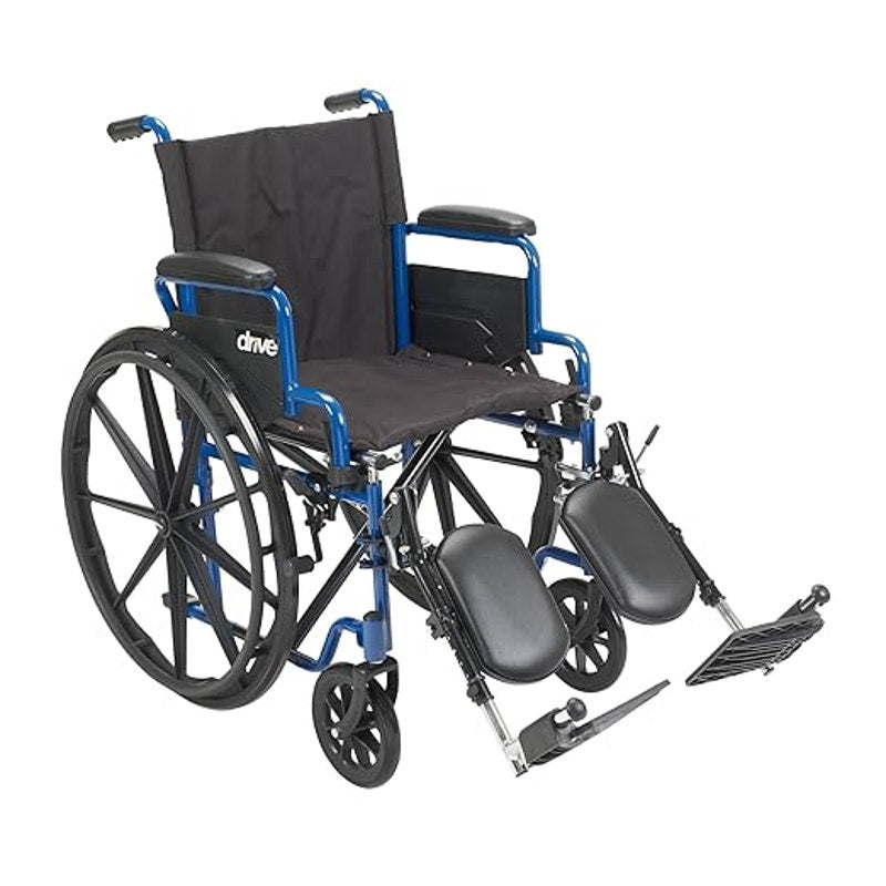 Drive Medical Blue Streak Lightweight Foldable Wheelchair- Padded Comfort- Blue/Black- 18 Inch Seat