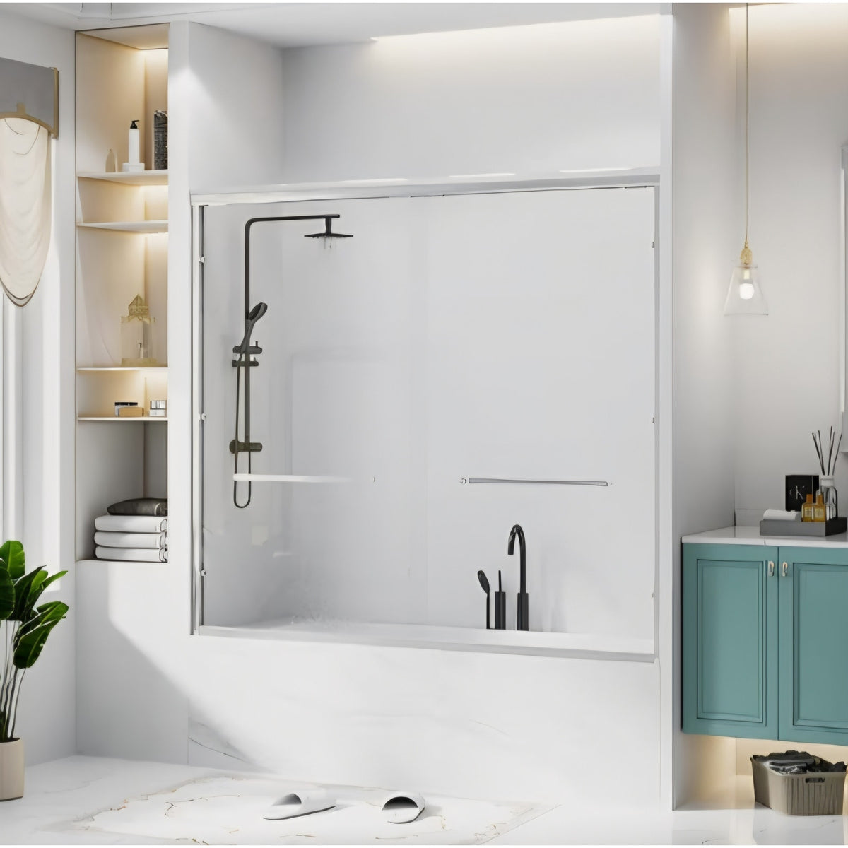 Bathtub Shower Doors, 57-60'' W x 57'' H, Semi-Frameless Double Sliding Tub Shower Door, 1/4 Inch