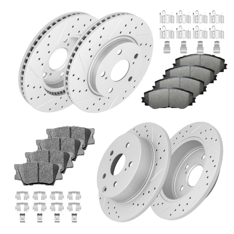 Front and Rear Drilled & Slotted Disc Brake Rotors CeramicBrake Pads Kit Toyota RAV4 Lexus HS250h