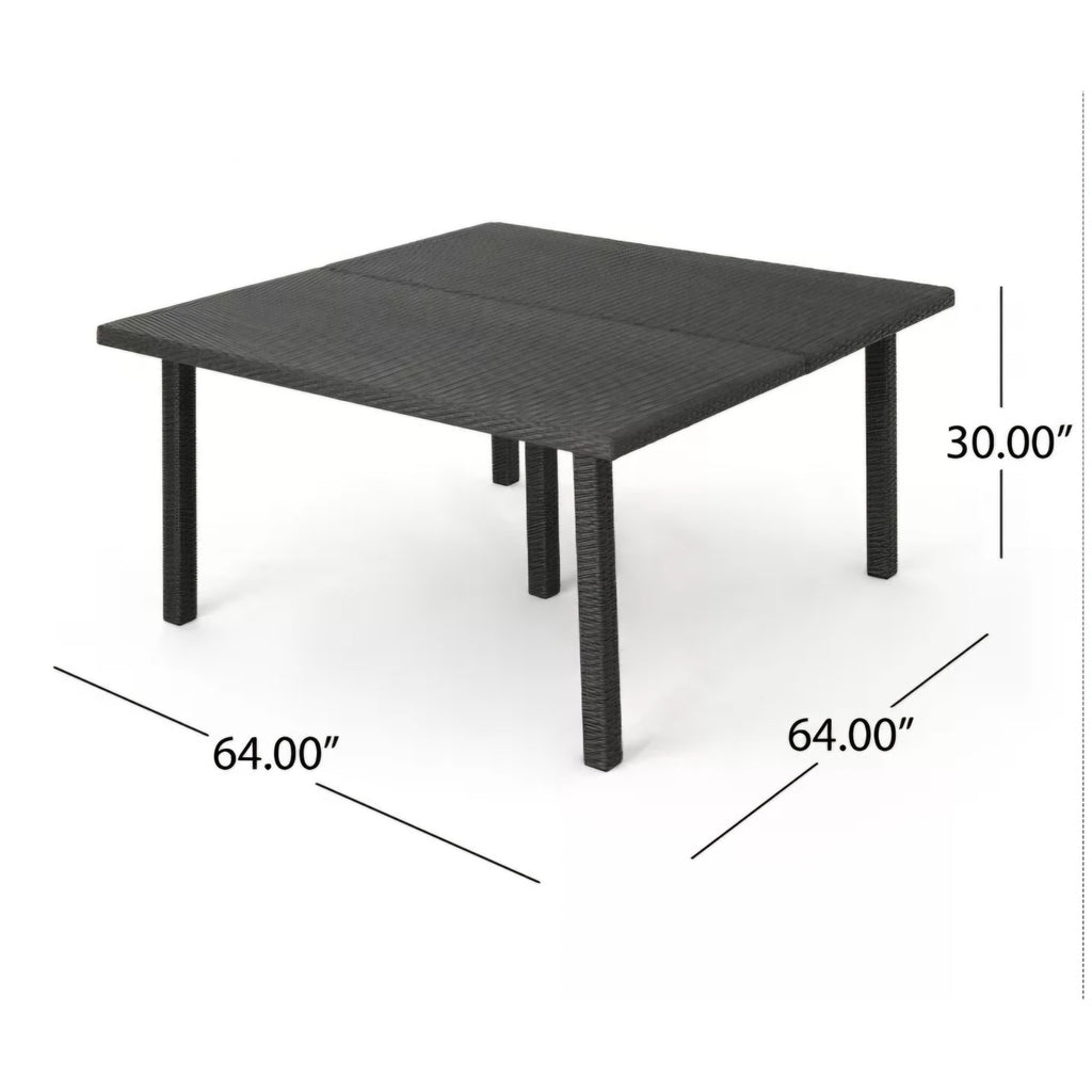 GDFStudio Fiona 64" Outdoor Square Wicker Weave Dining Table with Iron Frame, Gray