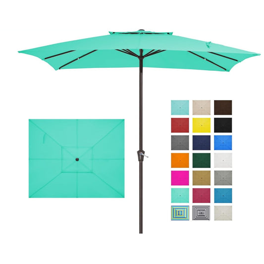 Rectangular Patio Umbrellas Outdoor Table Market Umbrella w/Crank, 8 Sturdy Ribs, UV Protection