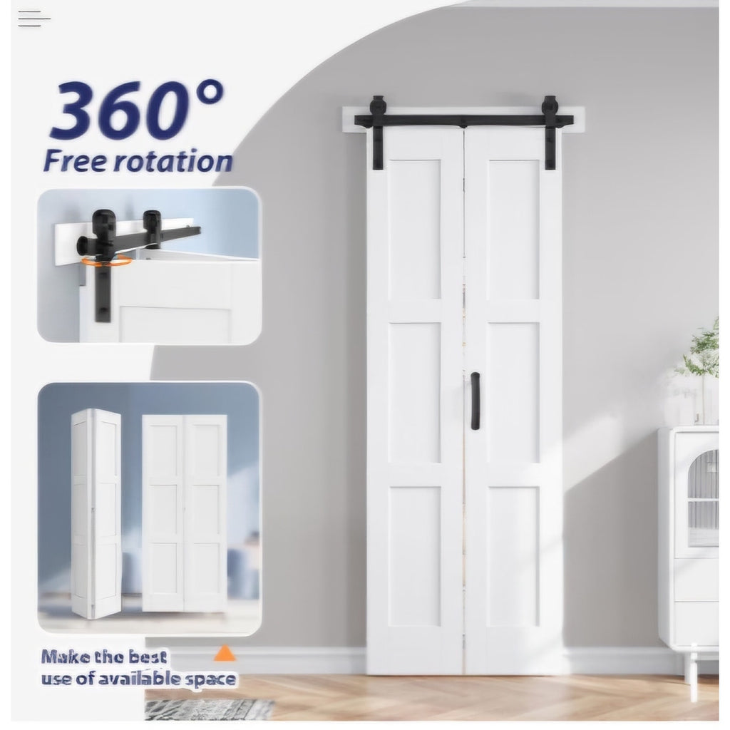 30X84(Double 15x84) White Bifold Barn Door Sliding Bi fold Doors Bi-fold Folding with 34"