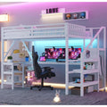 Full Size Metal Loft Bed Frame with L-Shaped Desk & Staircase & Wardrobe & USB