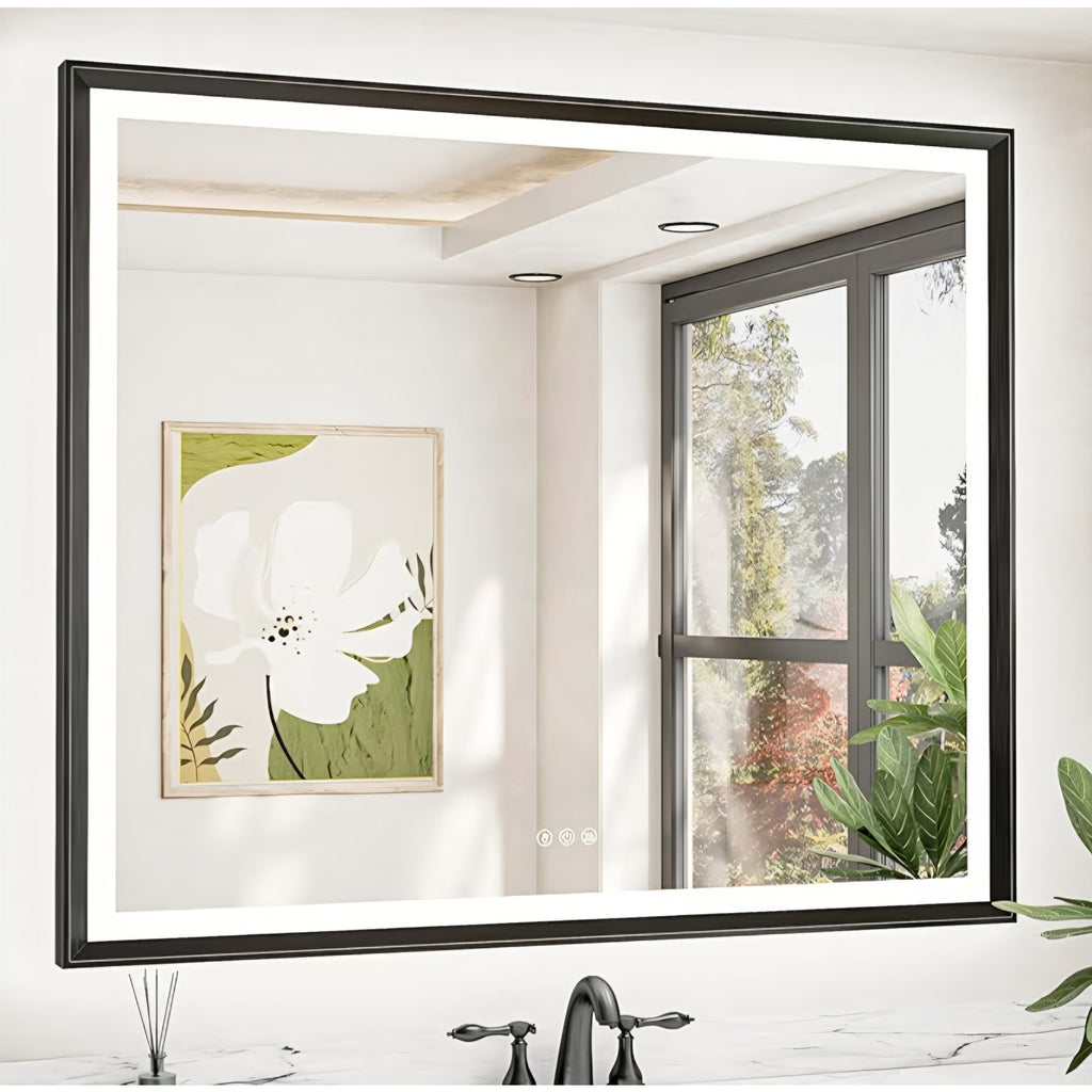 TETOTE 48x40 LED Bathroom Mirror with Lights Black Metal Frame Front & Back Light Vanity Mirror