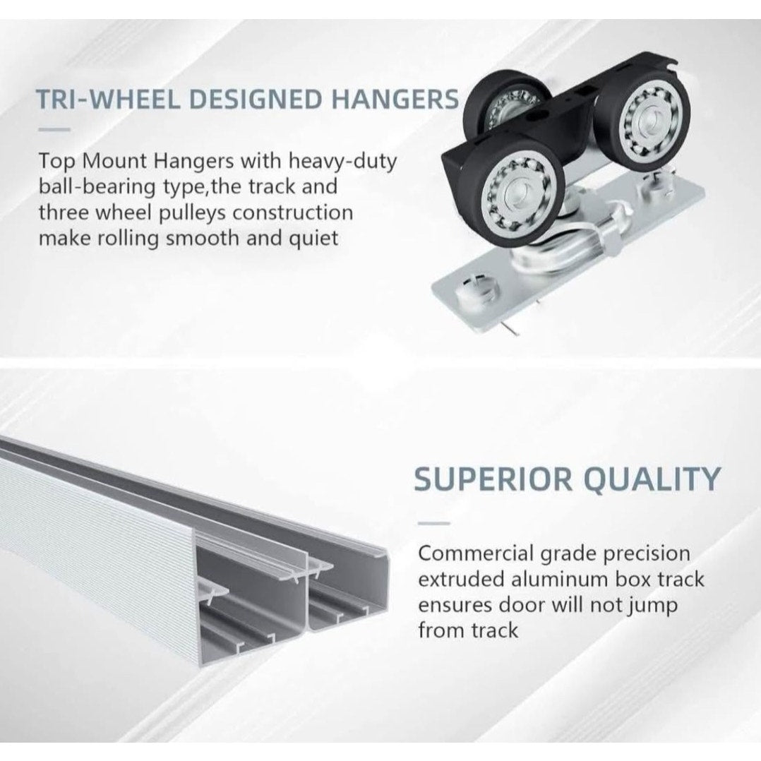 JUBEST 8FT/96" Bypass Door Hardware,Heavy Duty Aluminum Sliding Closet Door Hardware Set
