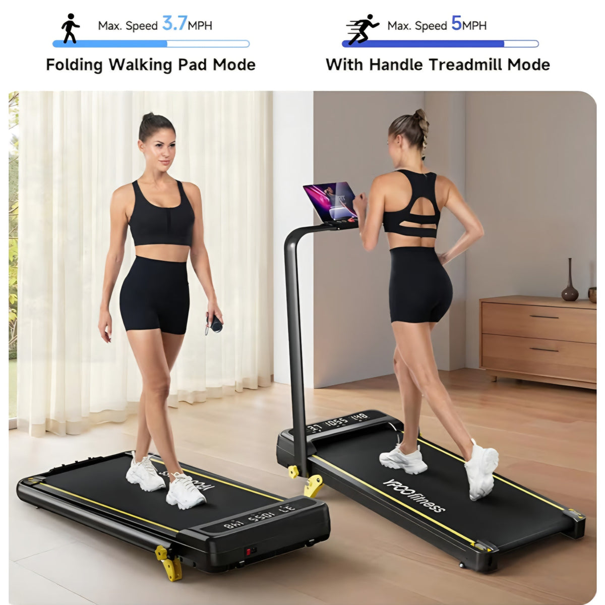 Foldable Treadmill with Incline, Walking Pad with Handle Bar 3 Level Incline, Portable Folding