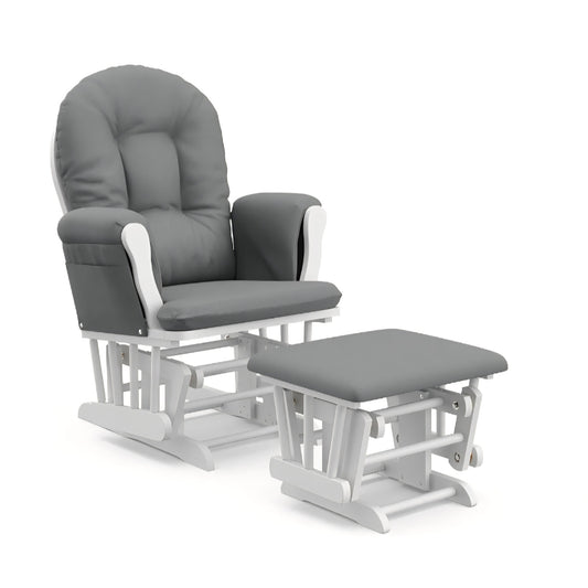 Storkcraft Premium Hoop Glider & Ottoman (White/Gray) — GREENGUARD Gold Certified Nursery