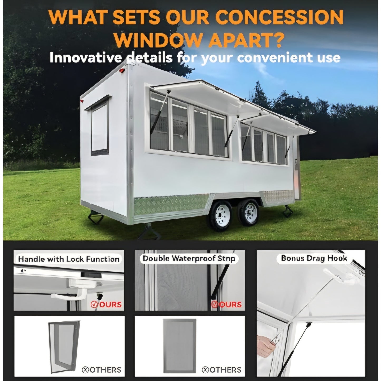 48 x 36 inch Concession Window for Food Truck, Aluminum Alloy Food Truck Service Windows