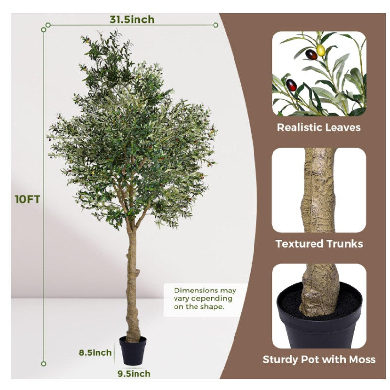 Artificial 10FT Olive Tree Indoor, Tall Faux Olive Tree with White Planter
