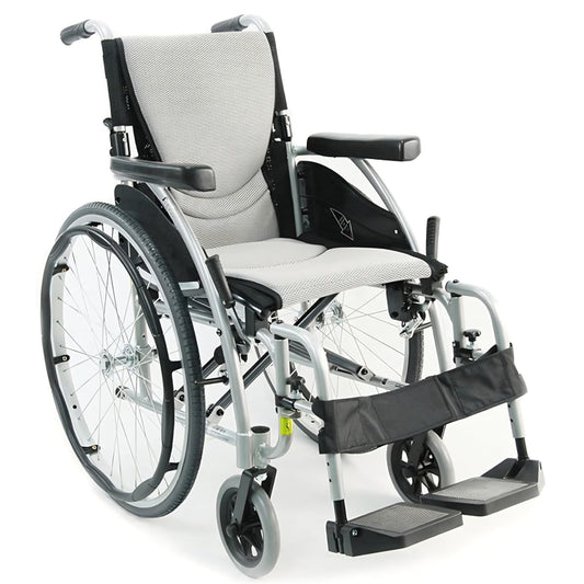 Karman K-115 25 lbs Ultra Light Ergonomic Wheelchair with Removable Footrest Silver Color