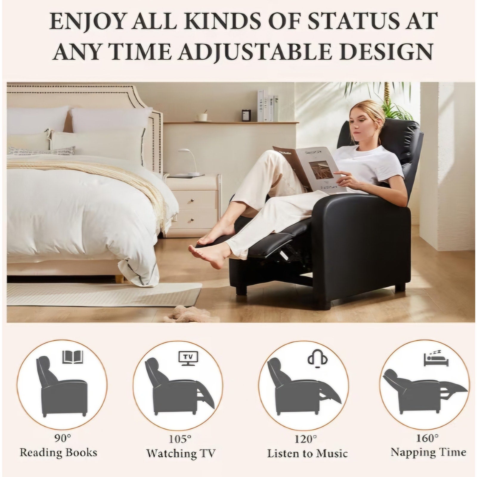 Sweetcrispy Massage Recliner Chair for Adults, Adjustable Home Theater Seating with Lumbar