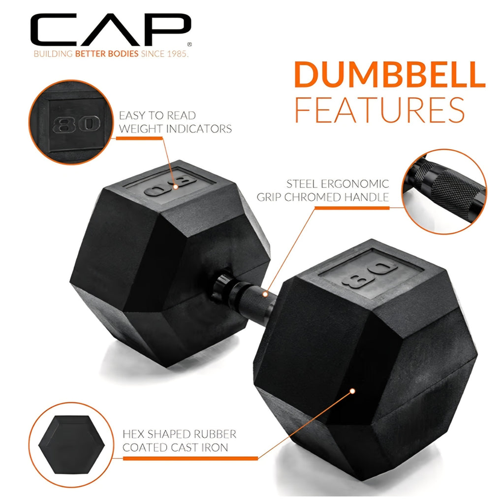 CAP Barbell Coated Hex Dumbbell Weight - Single | 80 lbs