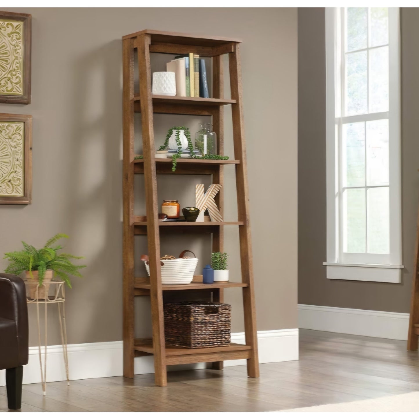 Sauder Trestle 5-Shelf Bookcase/ Book Shelf, Vintage Oak finish