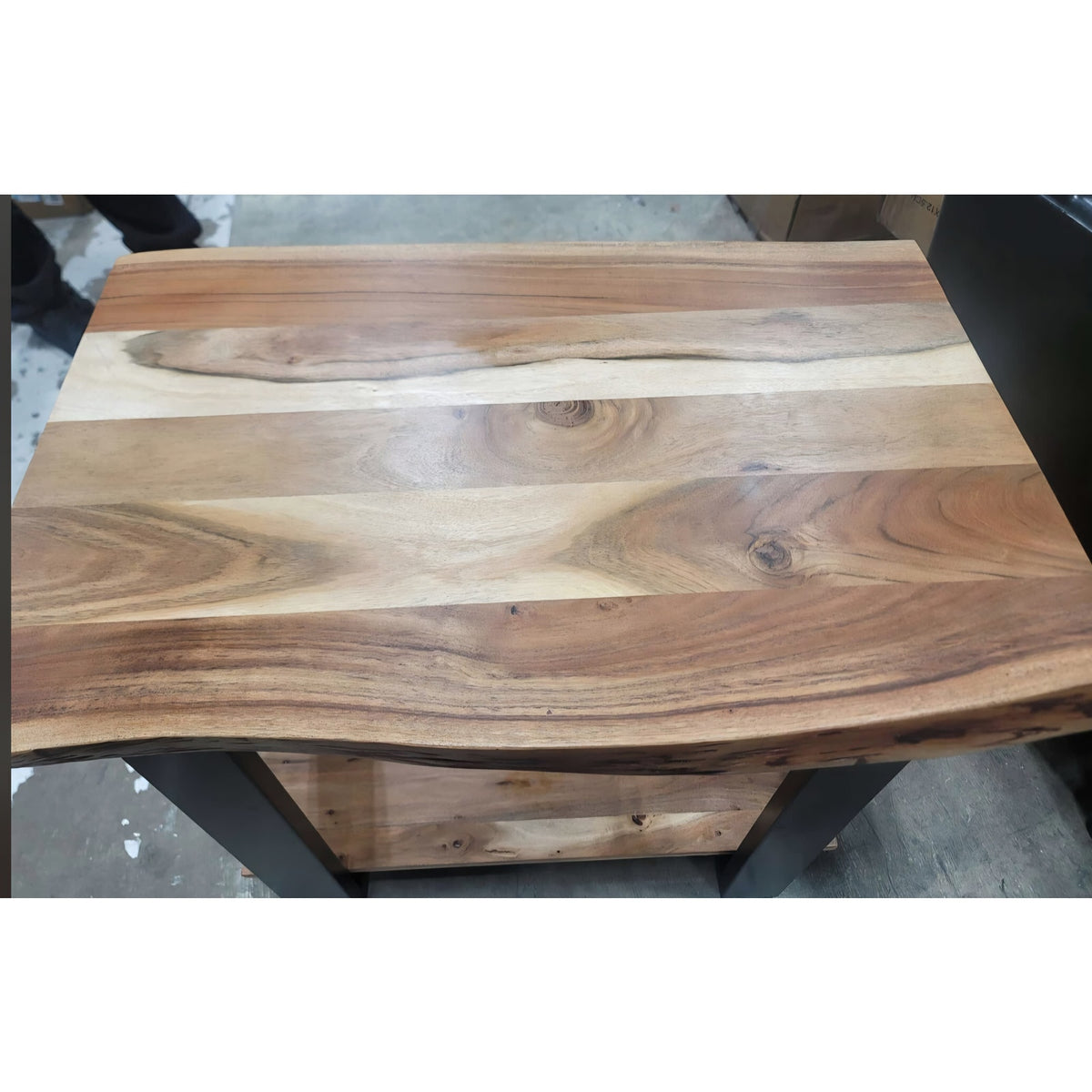 Alpine 2-Tier End Table with Live Edge Design – 27-Inch Solid Acacia Wood Industrial