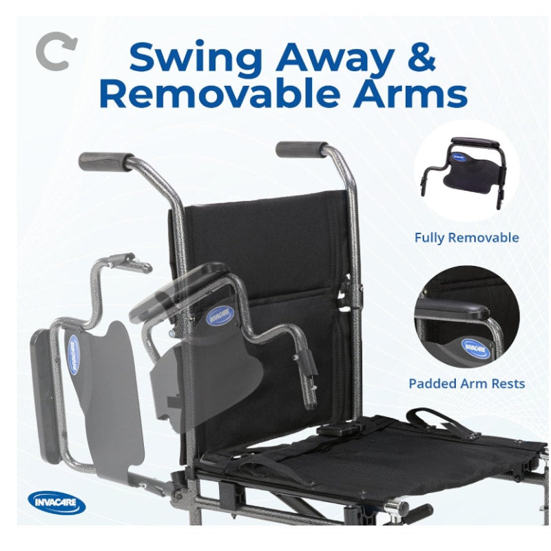 Invacare Transport Wheelchair for Adults Compact Lightweight Wheel Chair with Foldable Backrest