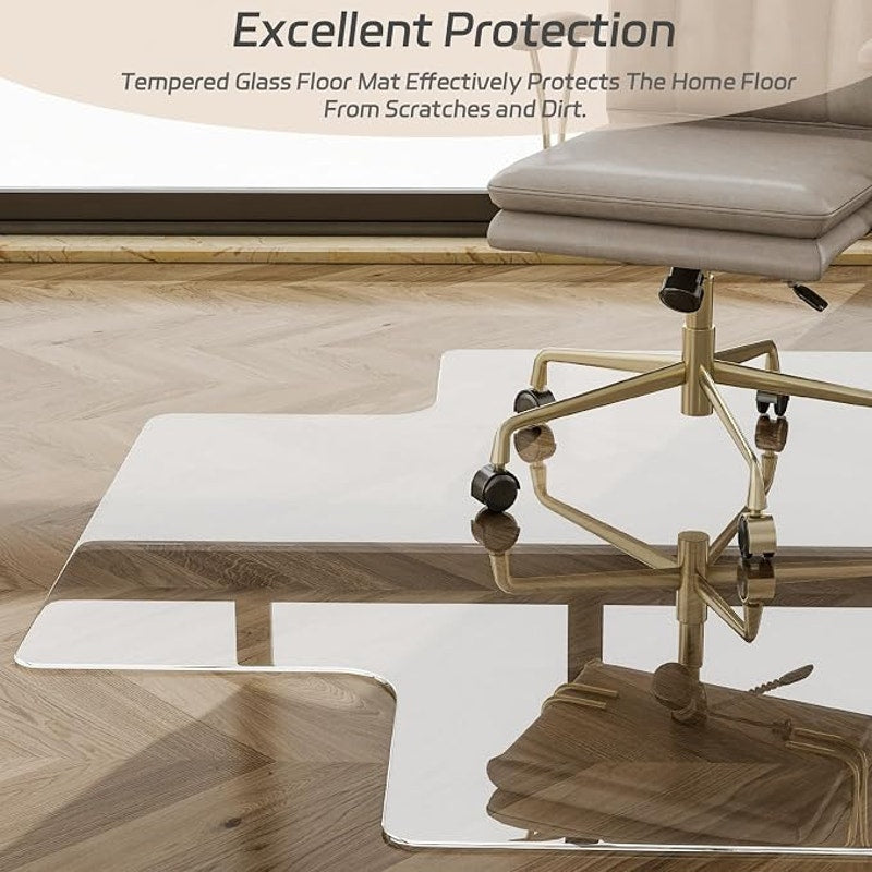 36"x48" Irregular Tempered Glass Office Chair Mat, 1/5" Thick, Hardwood Floor/Carpeted Floors, Clear