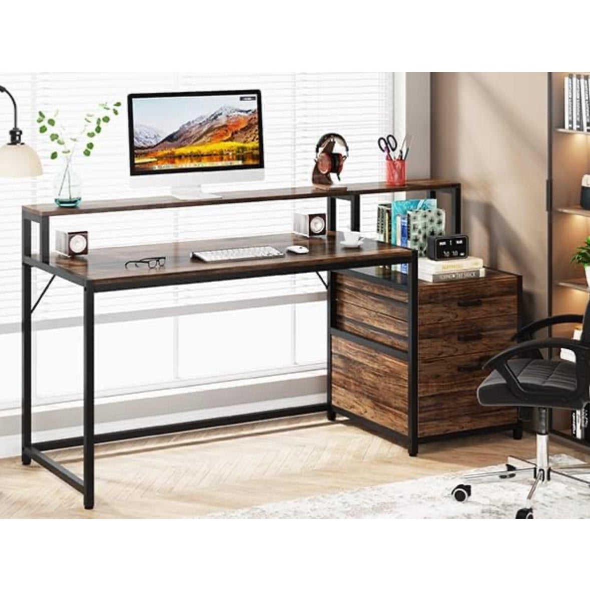 Tribesigns 63 Inch Computer Desk with File Drawer Cabinet, Ergonomic Desk