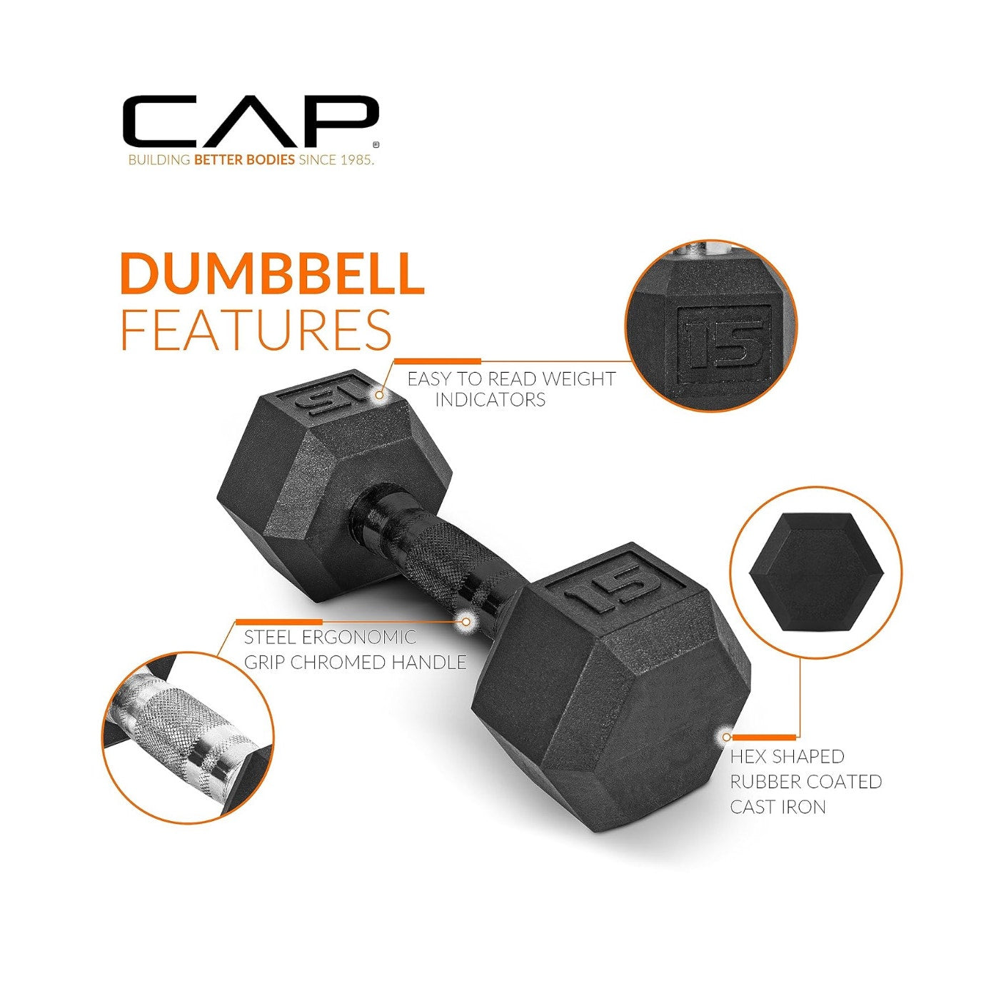 CAP Barbell Rubber Coated Dumbbell Weight Set with Vertical Rack | 150 lbs