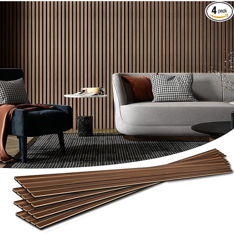 Art3d 4-Piece Wood Slat Acoustic Panels, Stylish Decor and Noise Reduction, Walnut, 94.5x7.9 In.