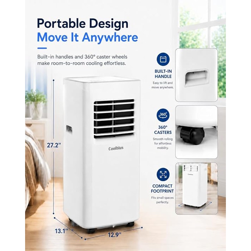Coolblus Portable Air Conditioners, 8400 BTU, AC Cools Up to 350 Sq.Ft, 3 in 1 Portable AC.