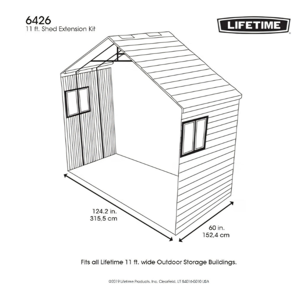 LIFETIME 6426 60 Inch Extension Kit for 11 Foot Sheds, 2 Windows Included, Desert Sand