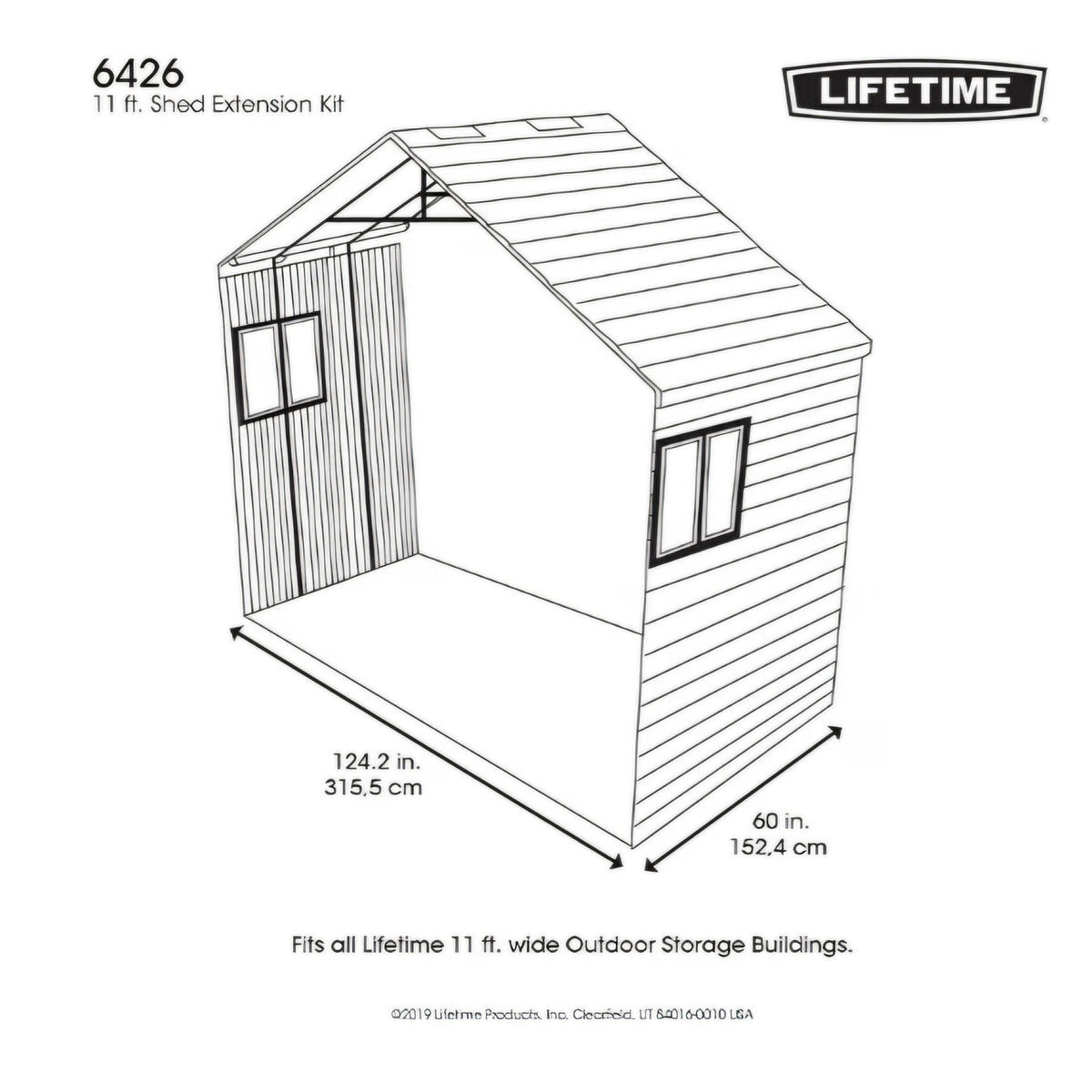 LIFETIME 6426 60 Inch Extension Kit for 11 Foot Sheds, 2 Windows Included, Desert Sand