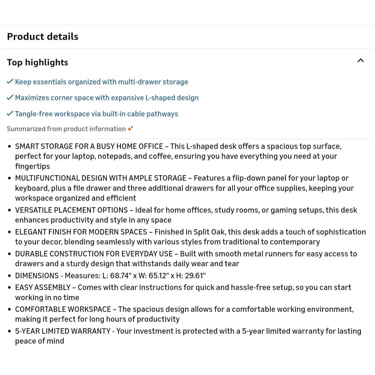 Sauder Palladia L Shaped Desk with Drawers, Office Desk with File Cabinet Storage Split Oak finish