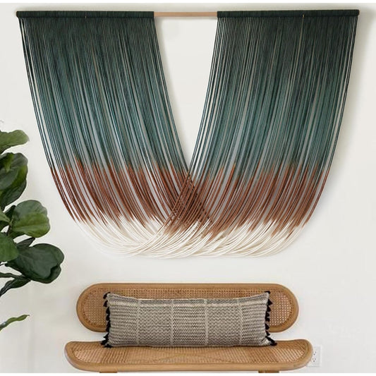 Macrame Wall Hanging Dip-Dye Green Boho Wall Decor Chic Fiber Yarn Wall Art Craftsmanship Bedroom