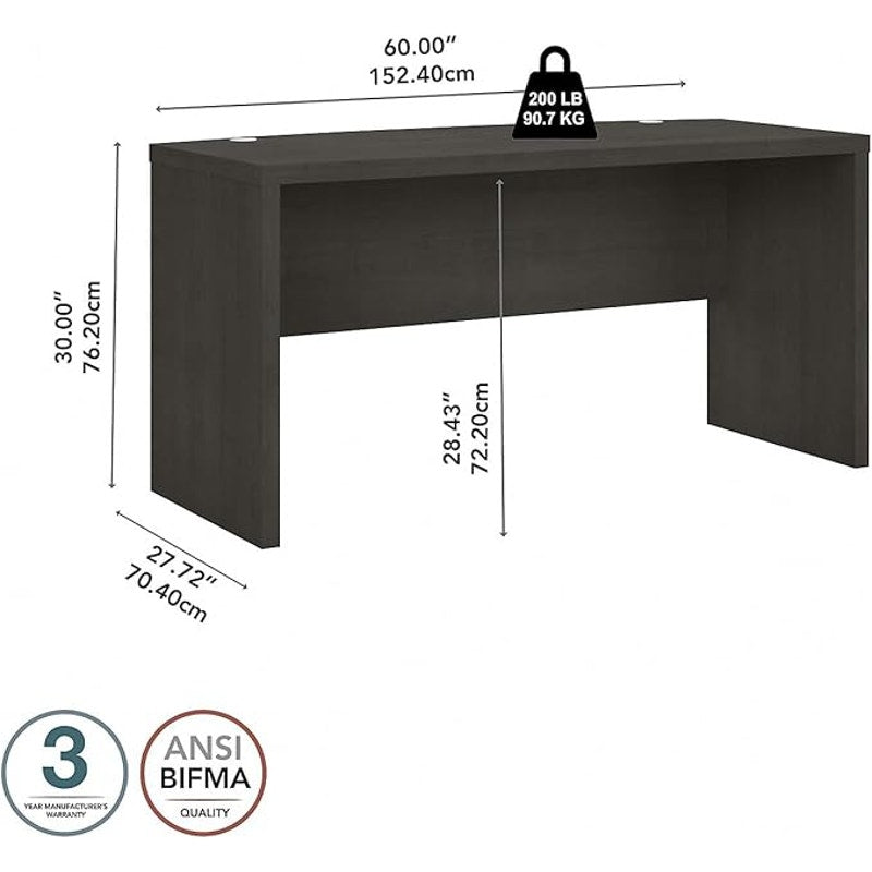 Bush Furniture Bow Front Desk with Wire Management.Quick-to-Assemble Hw. 60Wx28Lx30H Charcoal Maple