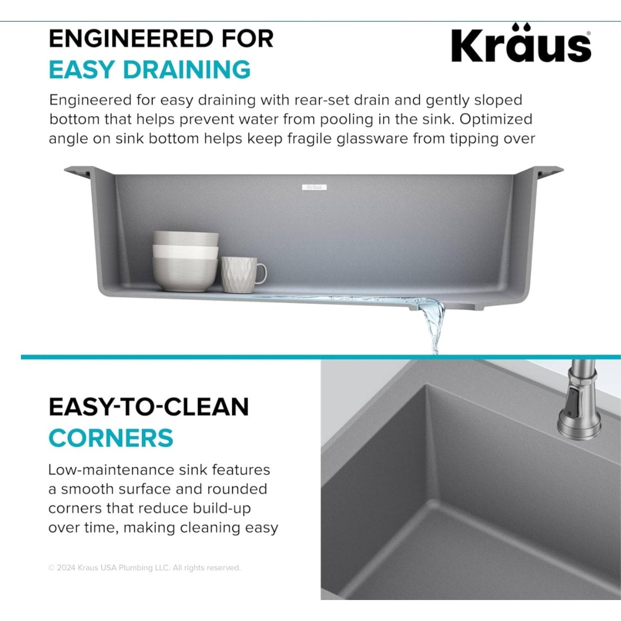 KRAUS Forteza 33-inch Drop In/Undermount Single Bowl Granite Kitchen Sink in Grey, KGD-54GREY