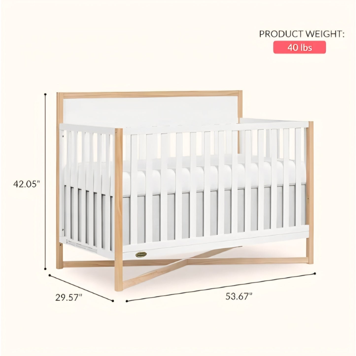 Convertible Full-Size Baby Crib in Vintage White Oak, GreenGuard Gold & BSA