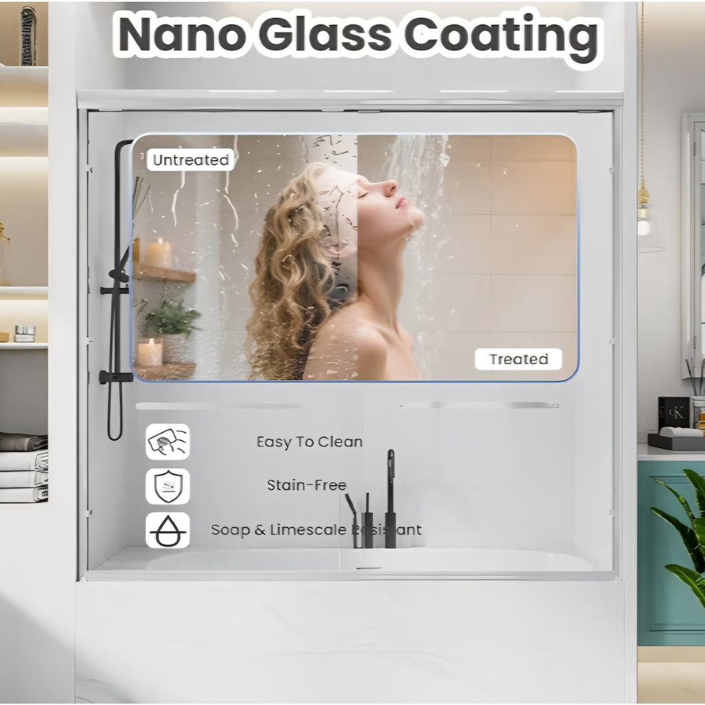 Bathtub Shower Doors, 57-60'' W x 57'' H, Semi-Frameless Double Sliding Tub Shower Door, 1/4 Inch