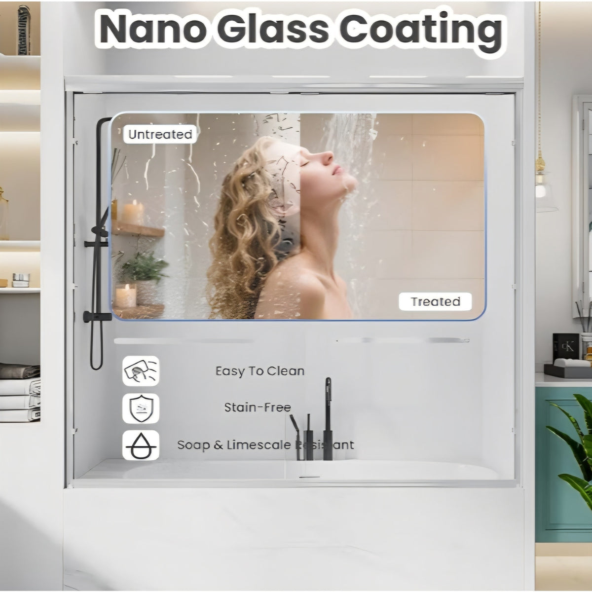 Bathtub Shower Doors, 57-60'' W x 57'' H, Semi-Frameless Double Sliding Tub Shower Door, 1/4 Inch