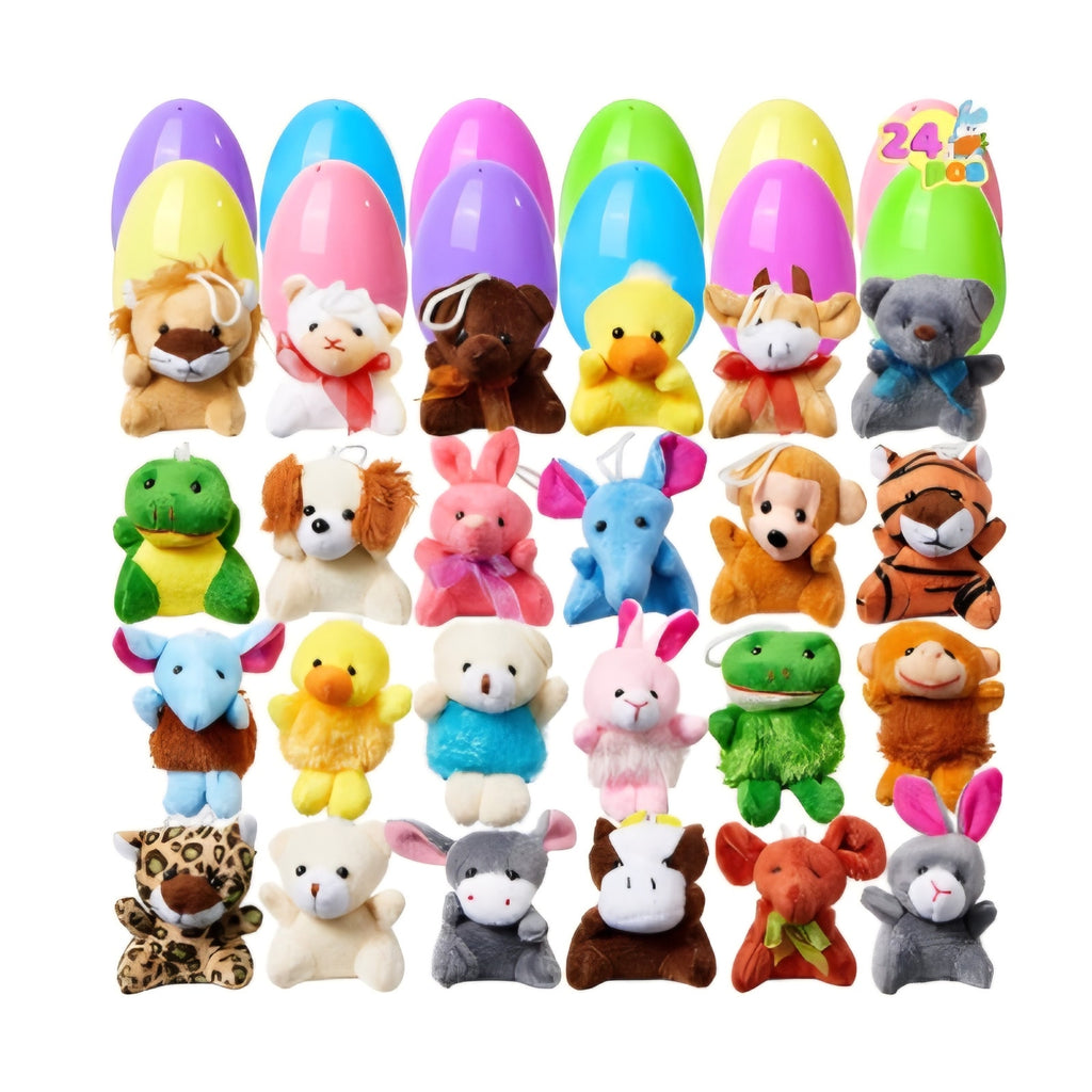 24 Pack Prefilled Easter Eggs of Mini Stuffed Animal Plush Toys Baster