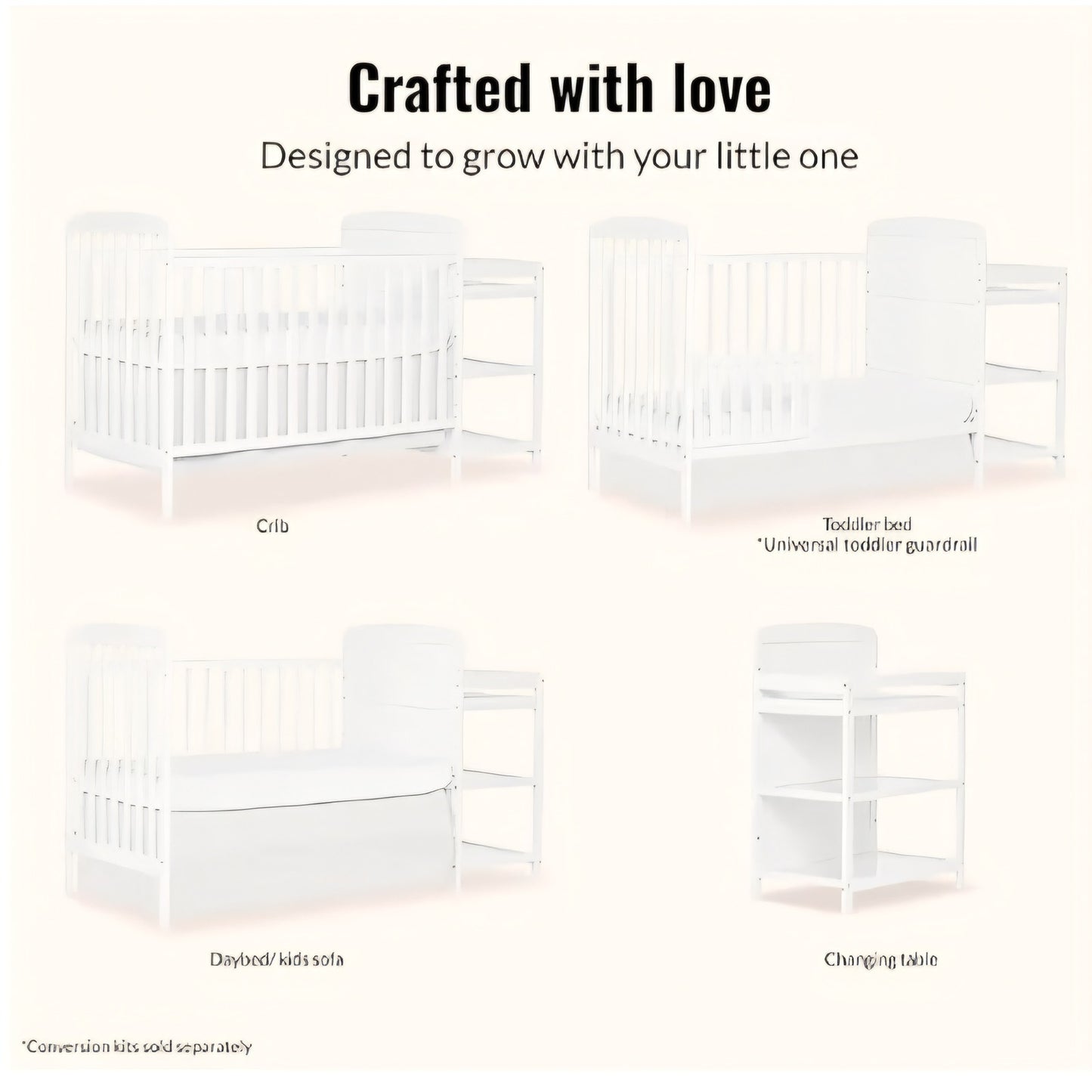 Dream On Me Anna 3-in-1 Convertible Full-Size Baby Crib & Changer with Storage in White