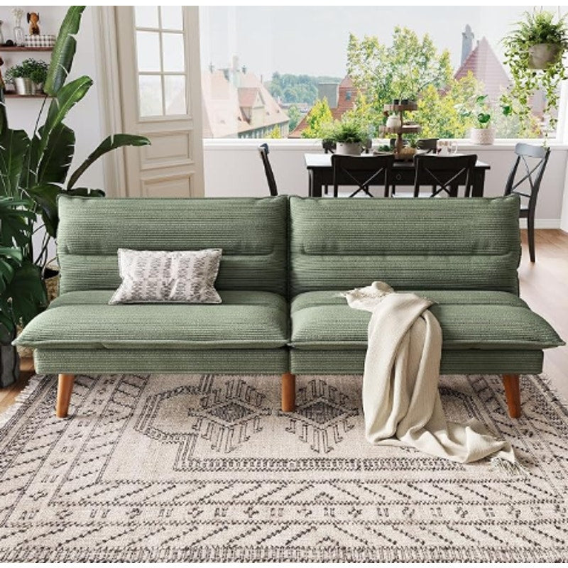 LINSY HOME Futon Sofa Bed - Convertible Corduroy Futon Couch Bed with Adjustable Backrest