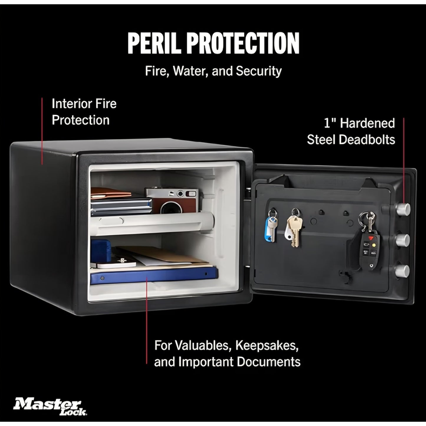 Master Lock Black Premium Fireproof and Waterproof Safe with Digital Keypad, 0.82 cu-ft, STW082GTC