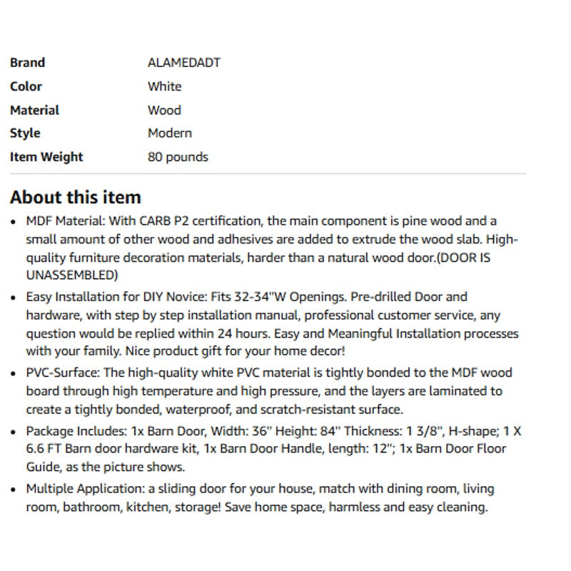 36''x84'' Sliding Barn Door with 6.6 Ft Barn Door Hardware Kit
