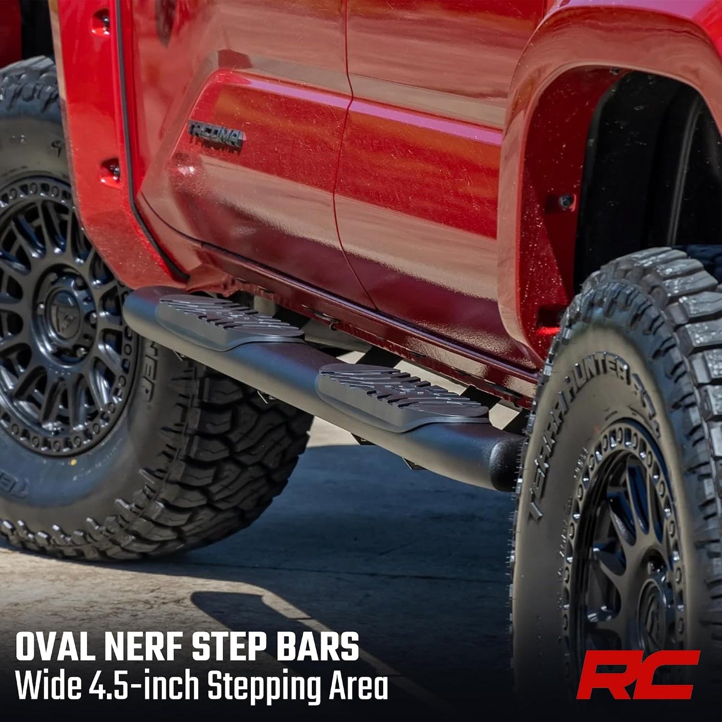Rough Country Oval Nerf Steps for Toyota Tacoma Double Cab (2024-2026) - OEM Style Rails. Black